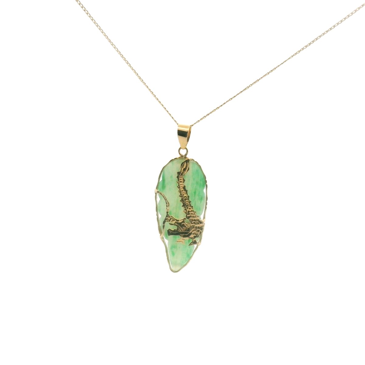 14K Yellow Gold Jadeite Dragon Necklace