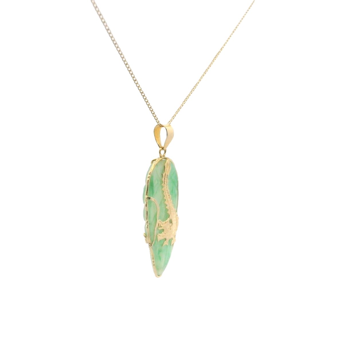14K Yellow Gold Jadeite Dragon Necklace