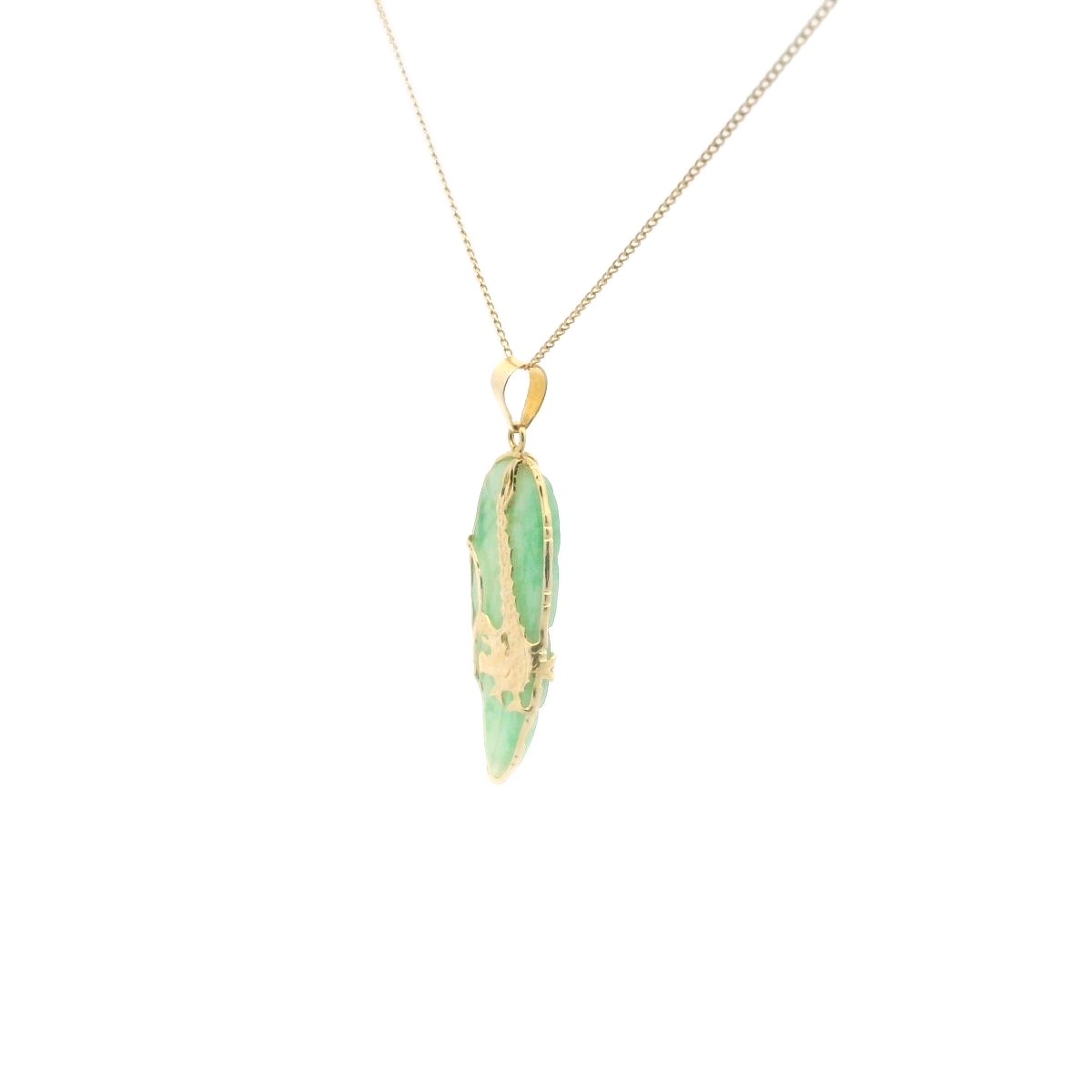 14K Yellow Gold Jadeite Dragon Necklace