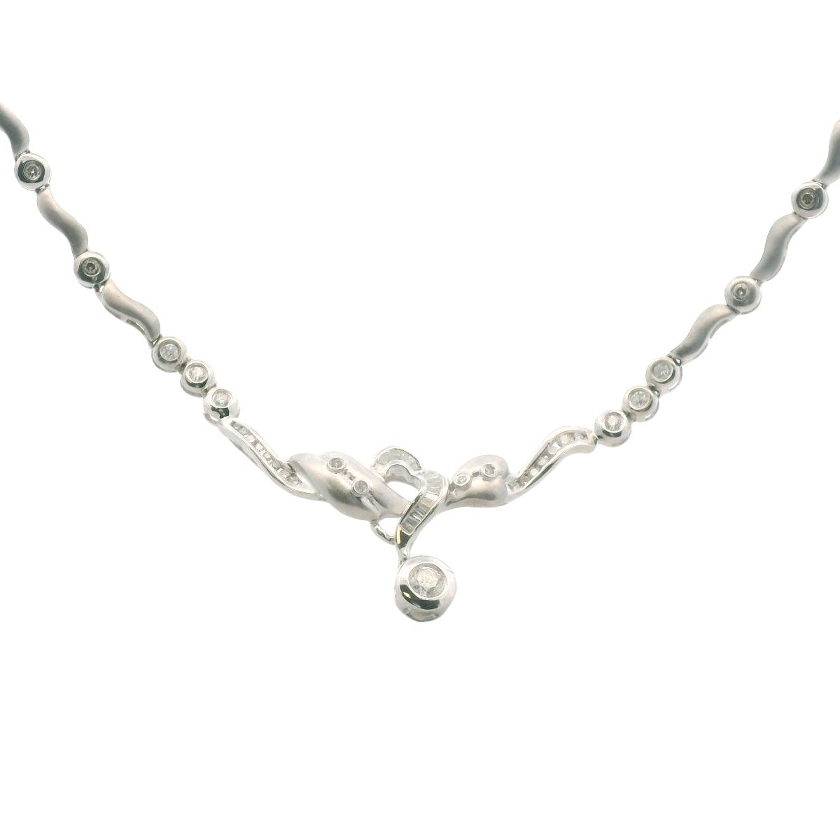 18K & 14K White Gold Frosted Satin Finish Diamond Necklace