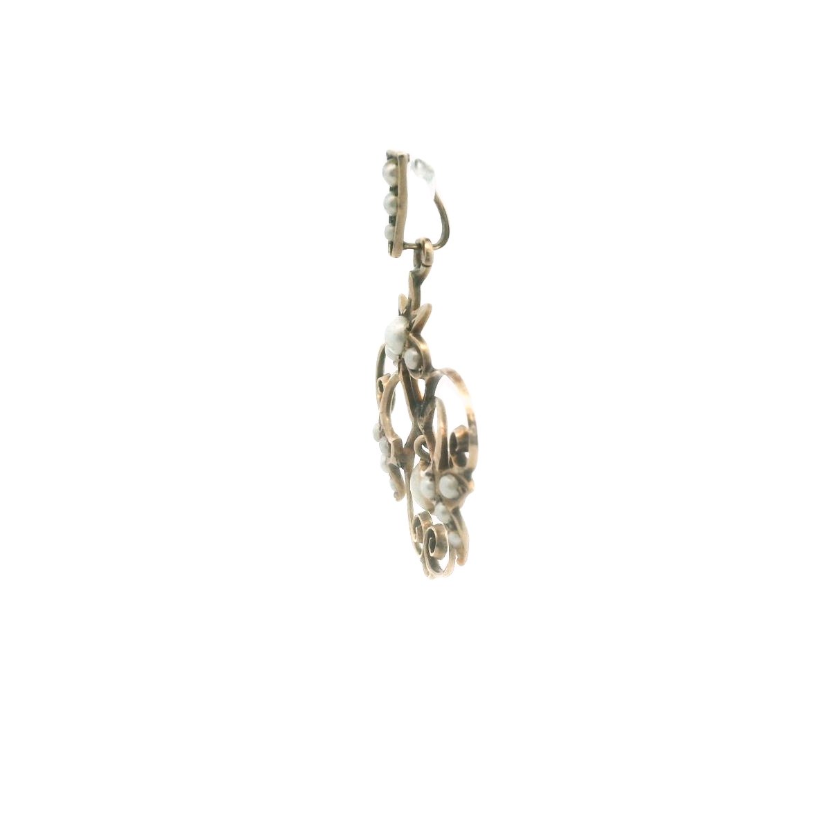 Antique 9K Yellow Gold Faux Pearl Wirework Pendant