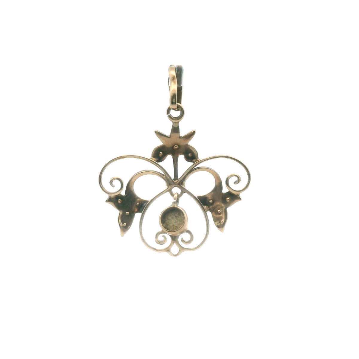 Antique 9K Yellow Gold Faux Pearl Wirework Pendant