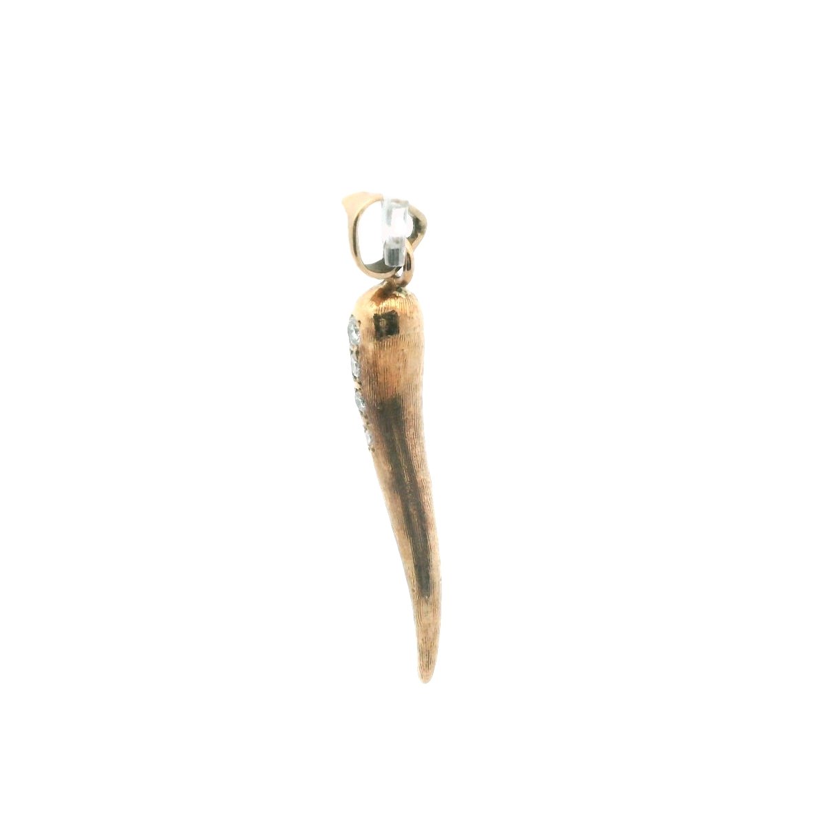 Vintage 14K Yellow Gold Diamond Italian Horn Pendant