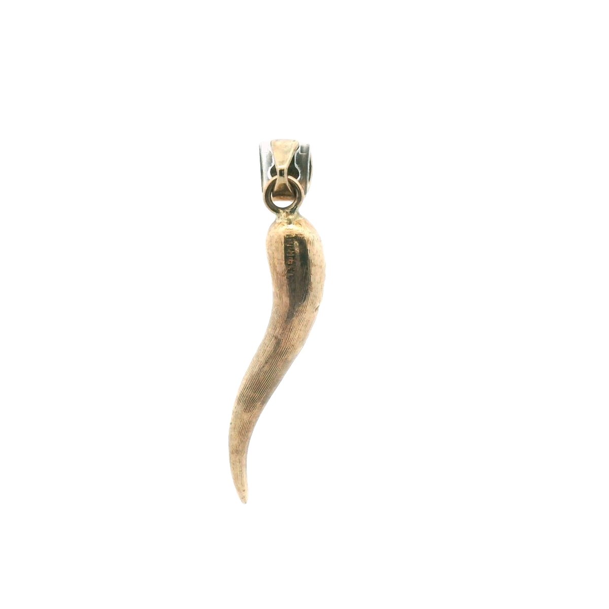 Vintage 14K Yellow Gold Diamond Italian Horn Pendant