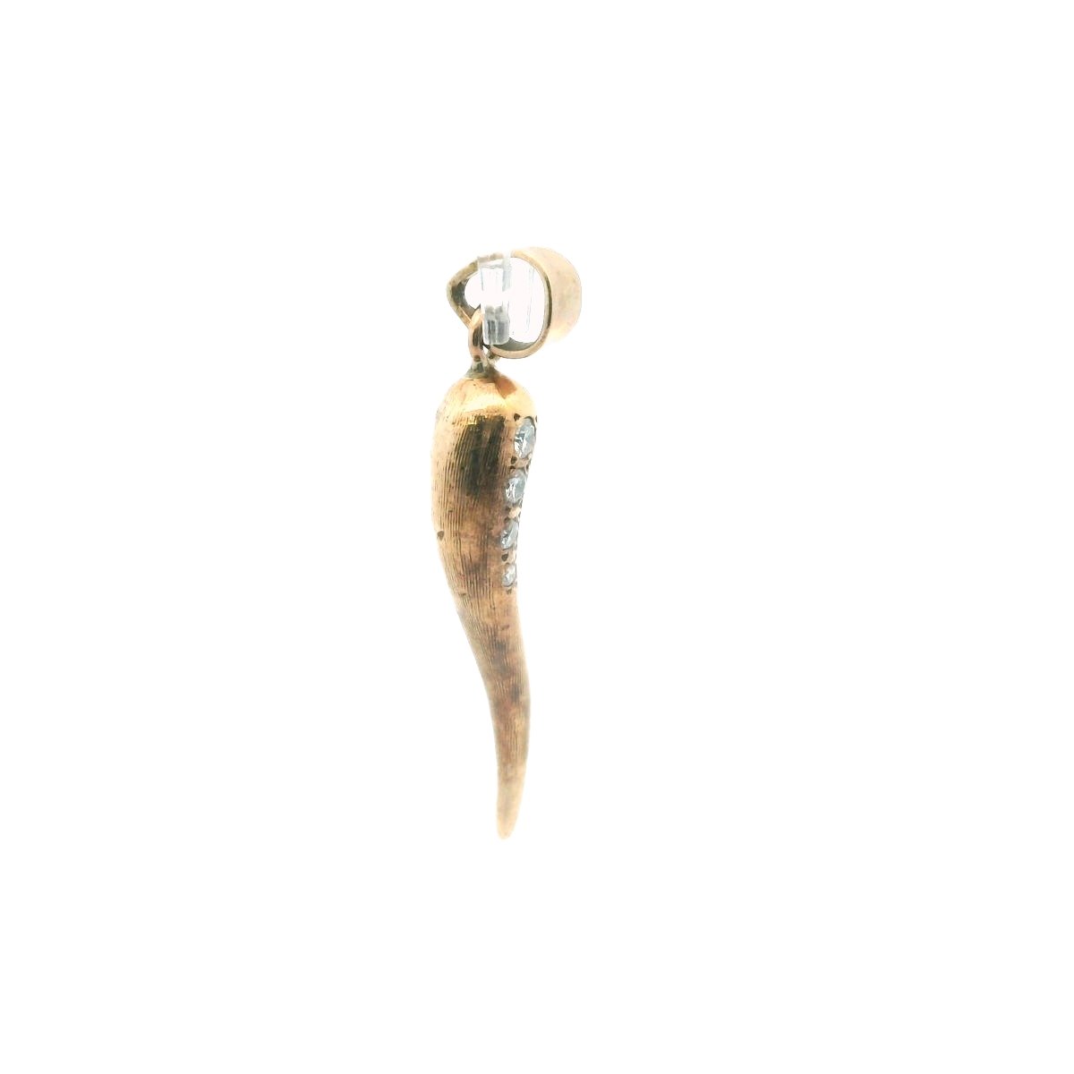 Vintage 14K Yellow Gold Diamond Italian Horn Pendant
