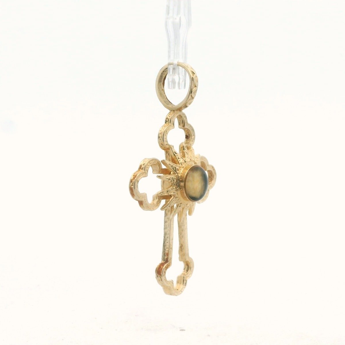 Vintage 14K Yellow Gold Nativity Stone Relic Cross Pendant