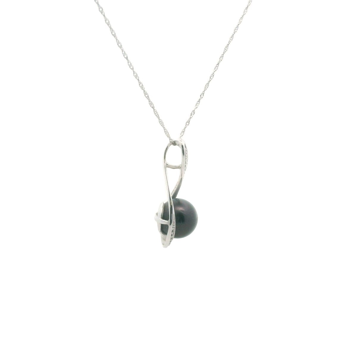 14K White Gold Diamond & Tahitian Pearl Necklace