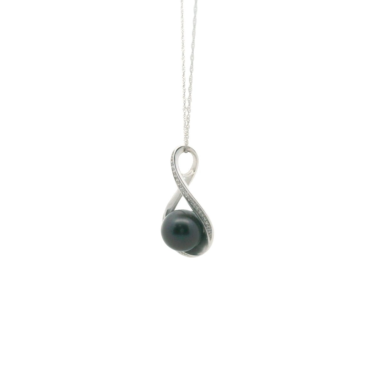 14K White Gold Diamond & Tahitian Pearl Necklace