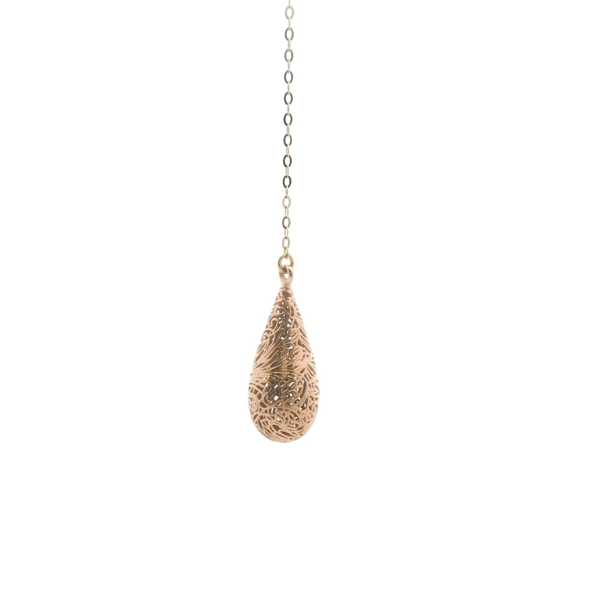 14K Rose Gold Filigree Scrollwork Drop Necklace