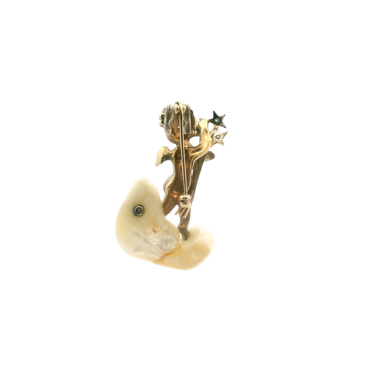 Vintage 14K Two Tone Gold Diamond & Pearl Cherub Brooch AS IS