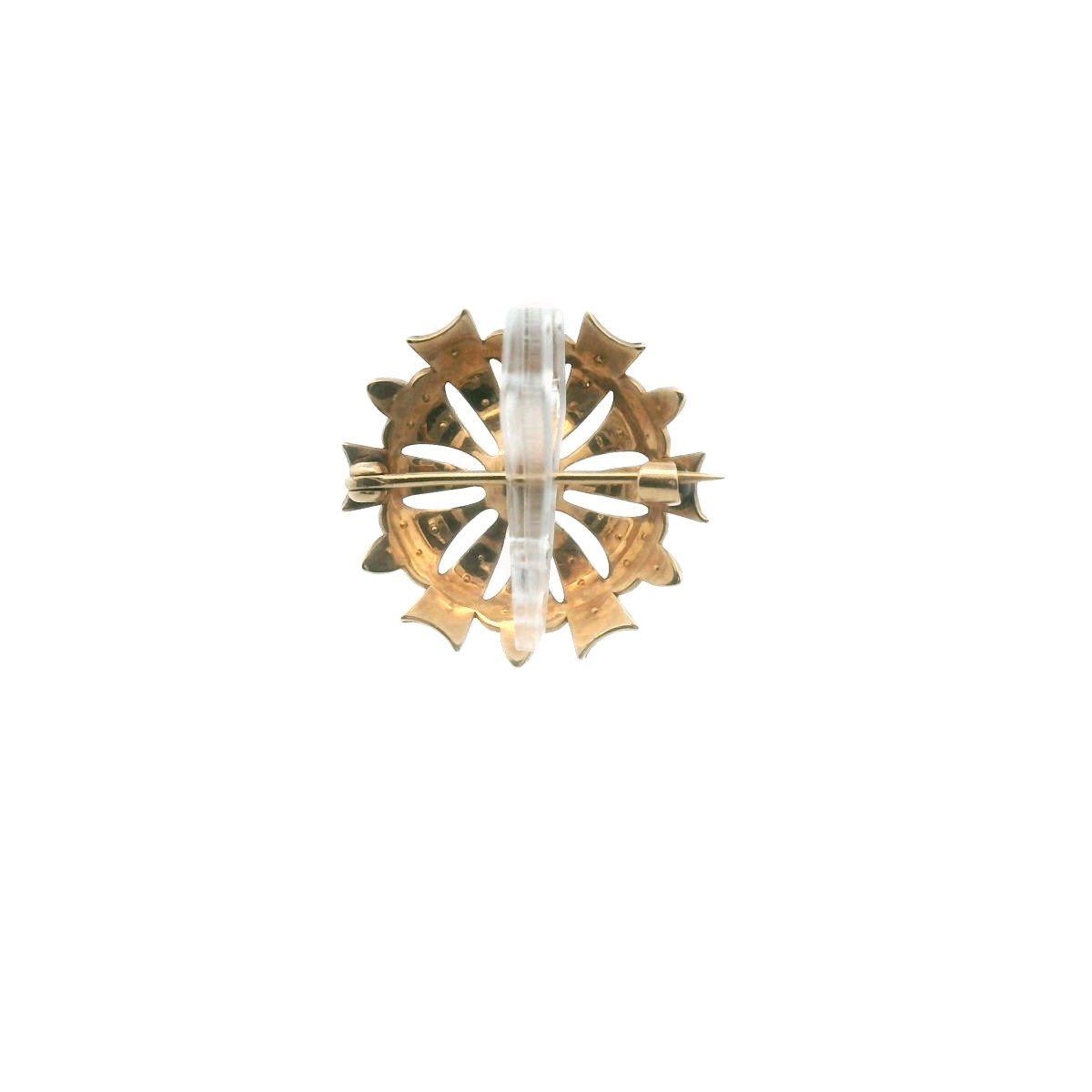 Antique Victorian 10K Yellow Gold Diamond & Seed Pearl Brooch