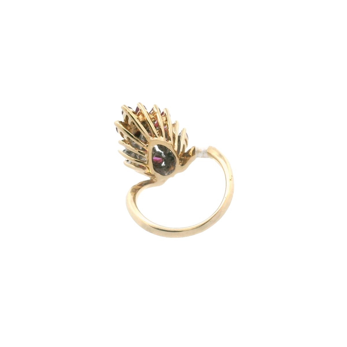 Vintage 14K Two Tone Gold Diamond & Ruby Cocktail Ring