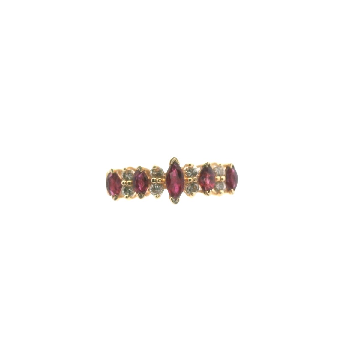 Vintage 14K Yellow Gold Diamond & Ruby Pyramid Ring