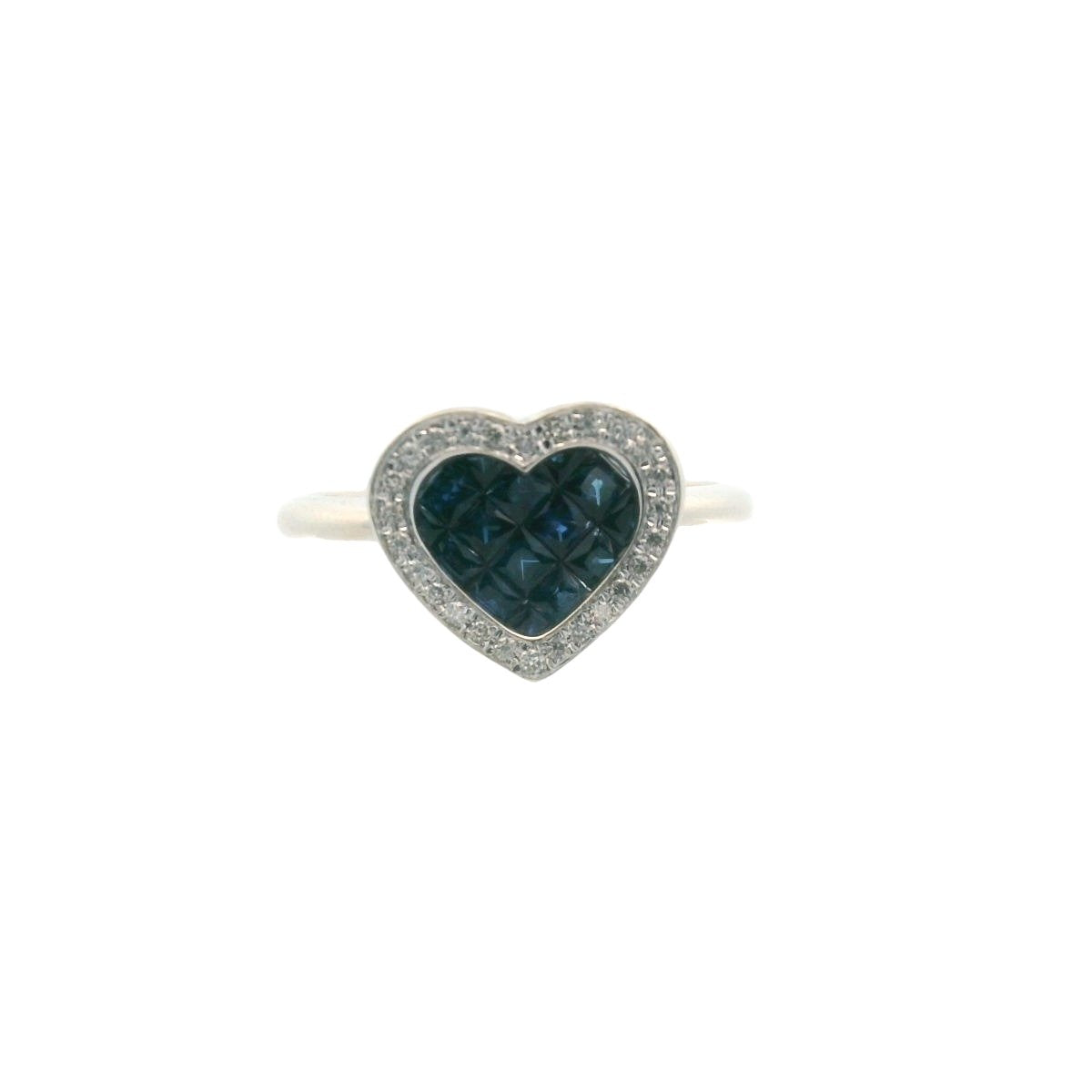 14K White Gold Invisible Set Sapphire & Diamond Heart Ring