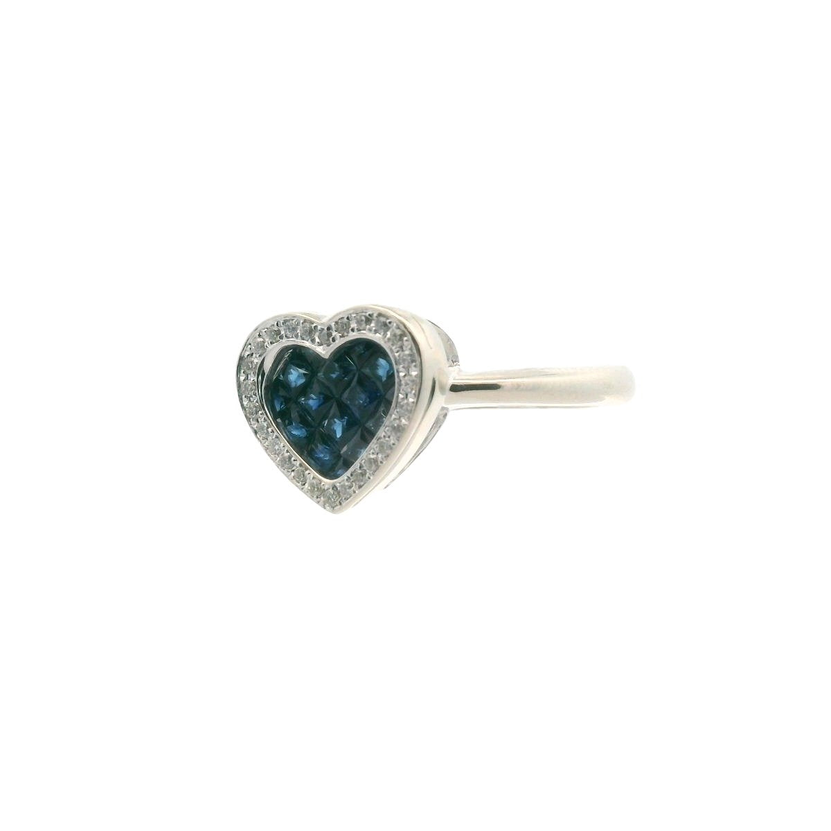 14K White Gold Invisible Set Sapphire & Diamond Heart Ring