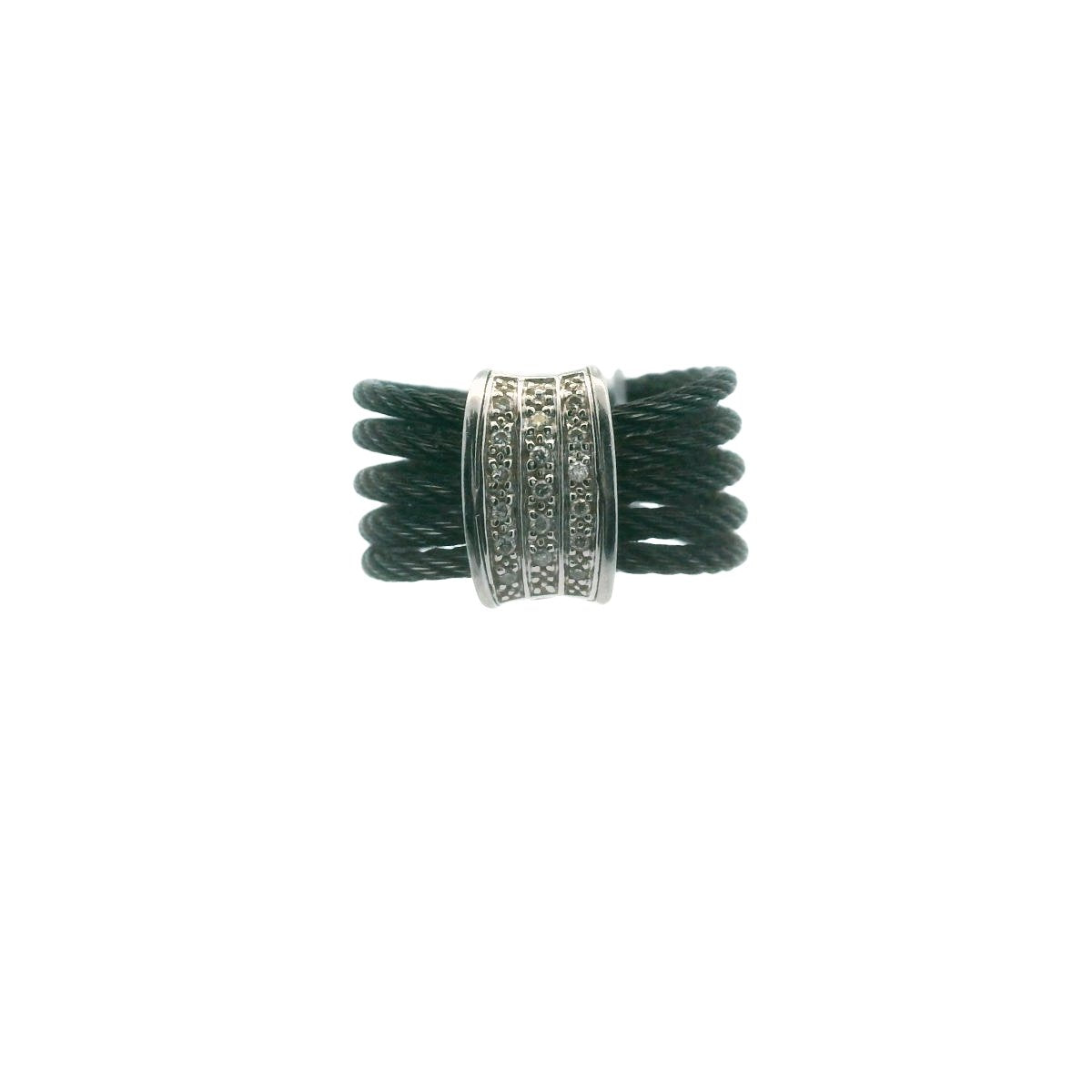 Chariol 18K White Gold & Steel Cable Diamond Ring