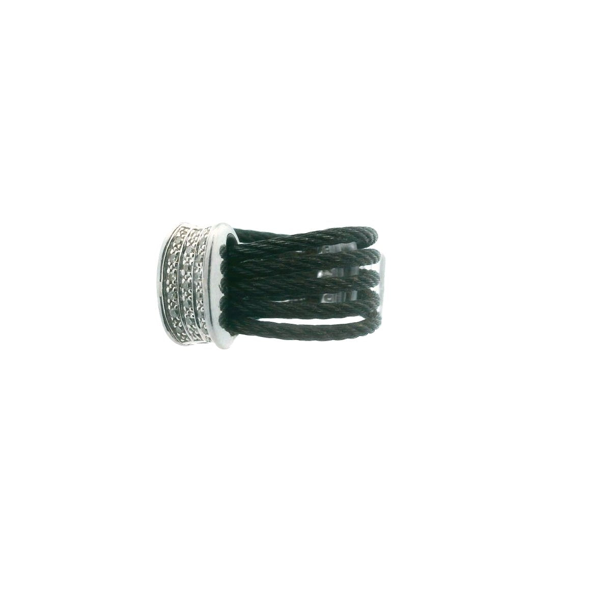 Chariol 18K White Gold & Steel Cable Diamond Ring