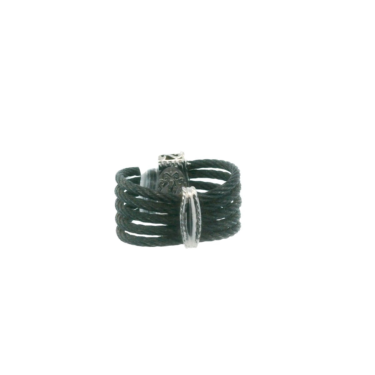 Chariol 18K White Gold & Steel Cable Diamond Ring