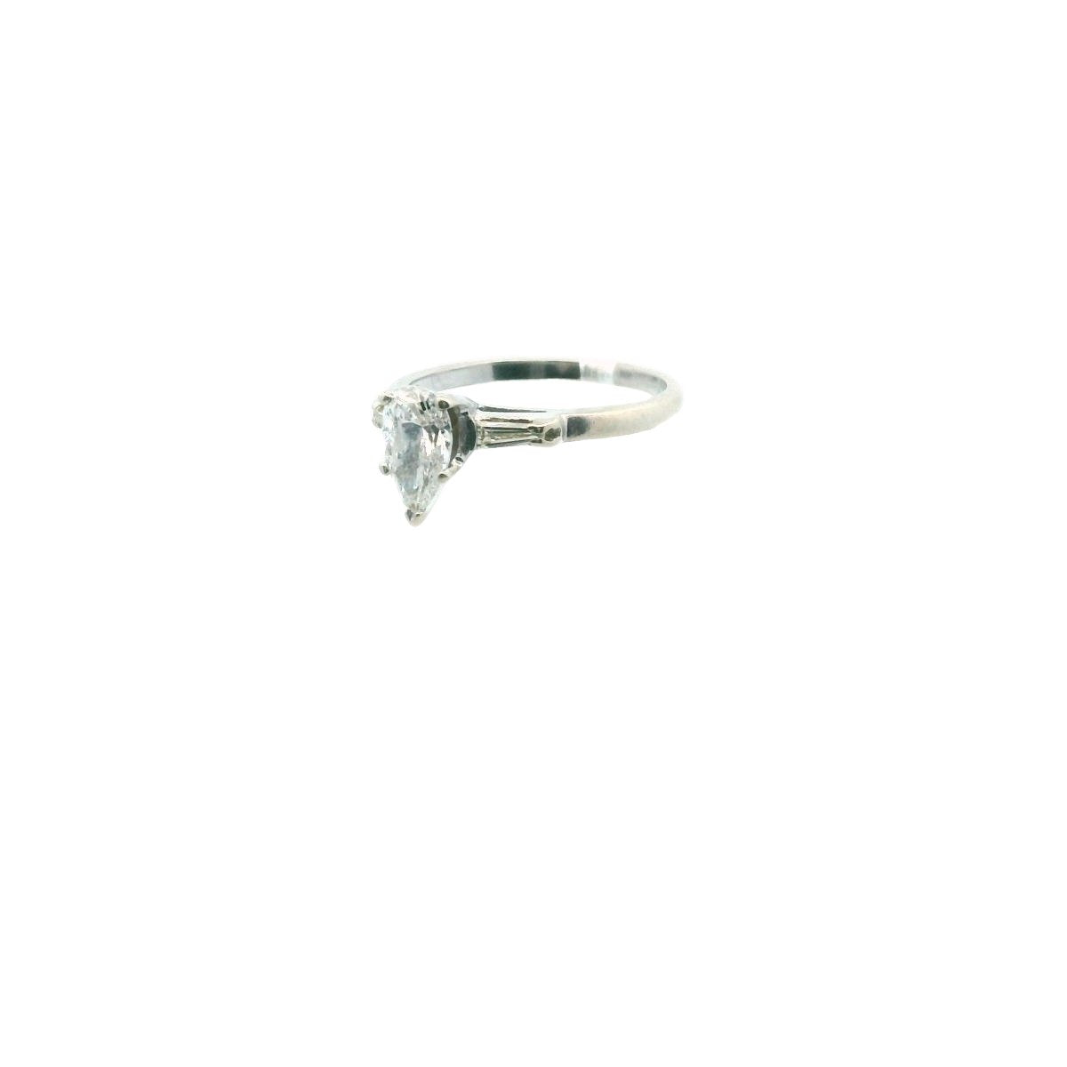 Vintage 14K White Gold Pear Shape Diamond Engagement Ring