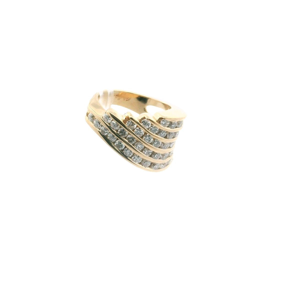 Vintage 14K Yellow Gold Channel Set Diamond Wave Ring