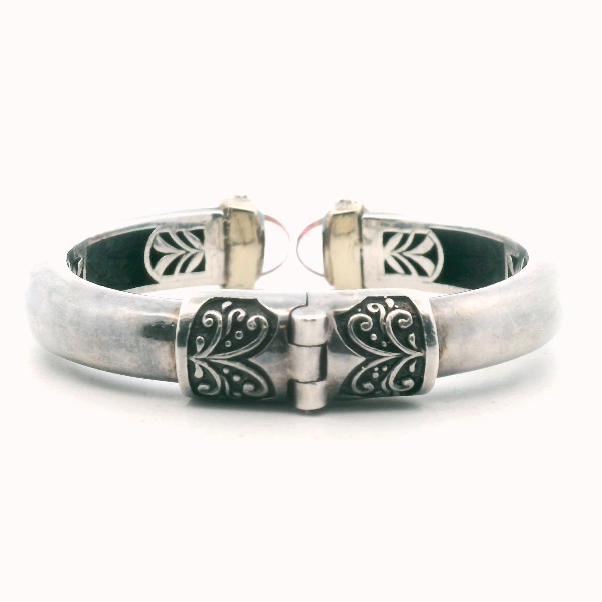 18K White Gold & Sterling Silver Diamond Pink Stone Bangle