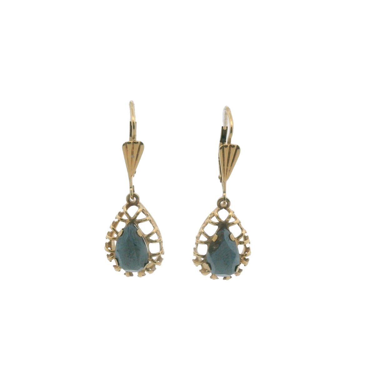 Vintage 14K Yellow Gold Hematite Drop Earrings