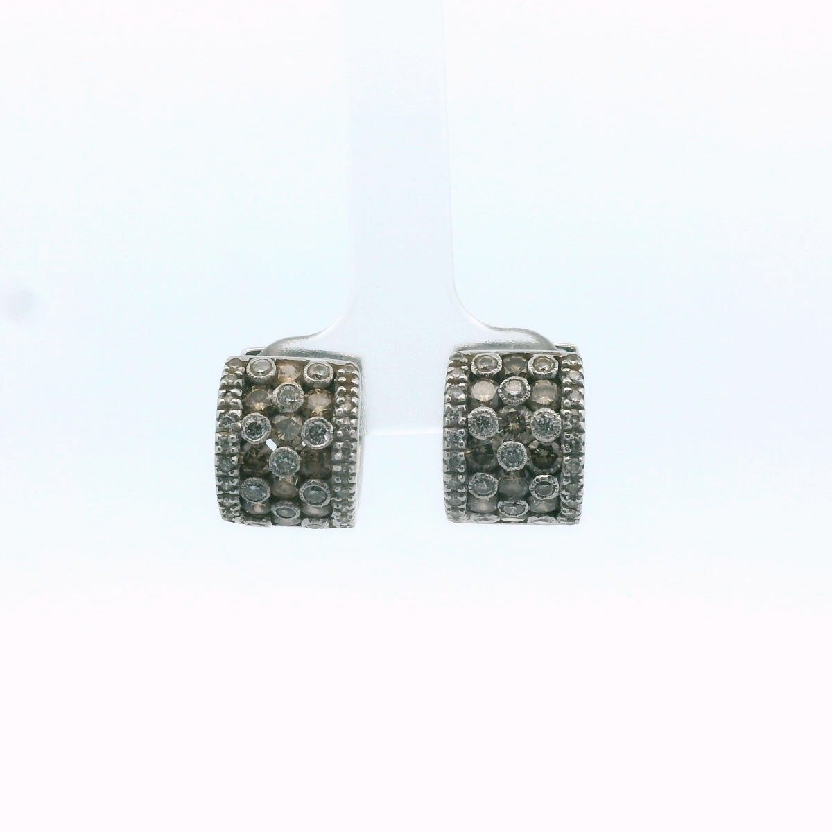LeVian 18K White Gold Cognac & White Diamond Huggie Earrings