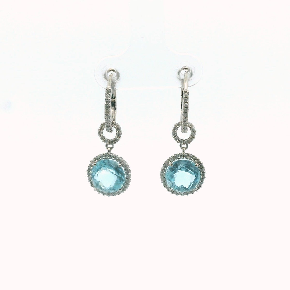 14K White Gold Diamond & Blue Topaz Drop Earrings