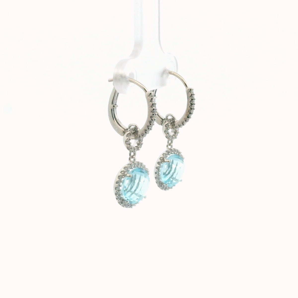 14K White Gold Diamond & Blue Topaz Drop Earrings