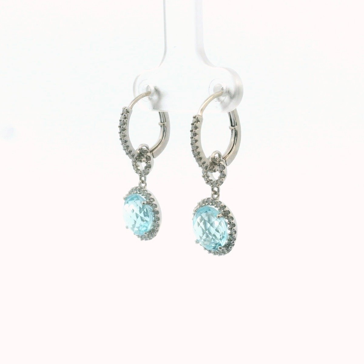 14K White Gold Diamond & Blue Topaz Drop Earrings