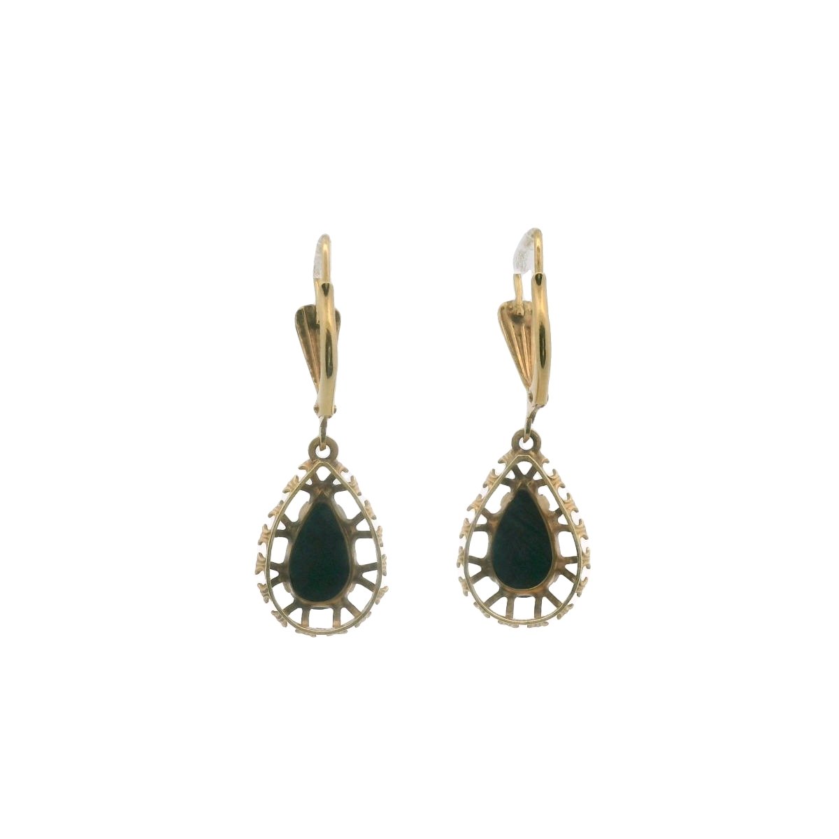 Vintage 14K Yellow Gold Hematite Drop Earrings