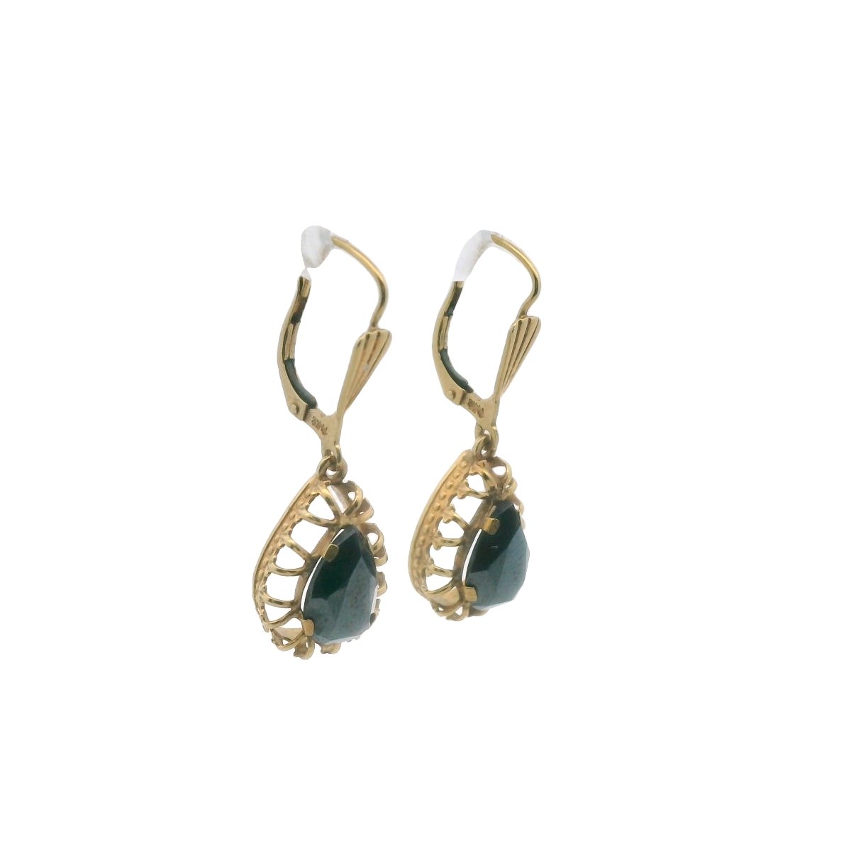 Vintage 14K Yellow Gold Hematite Drop Earrings