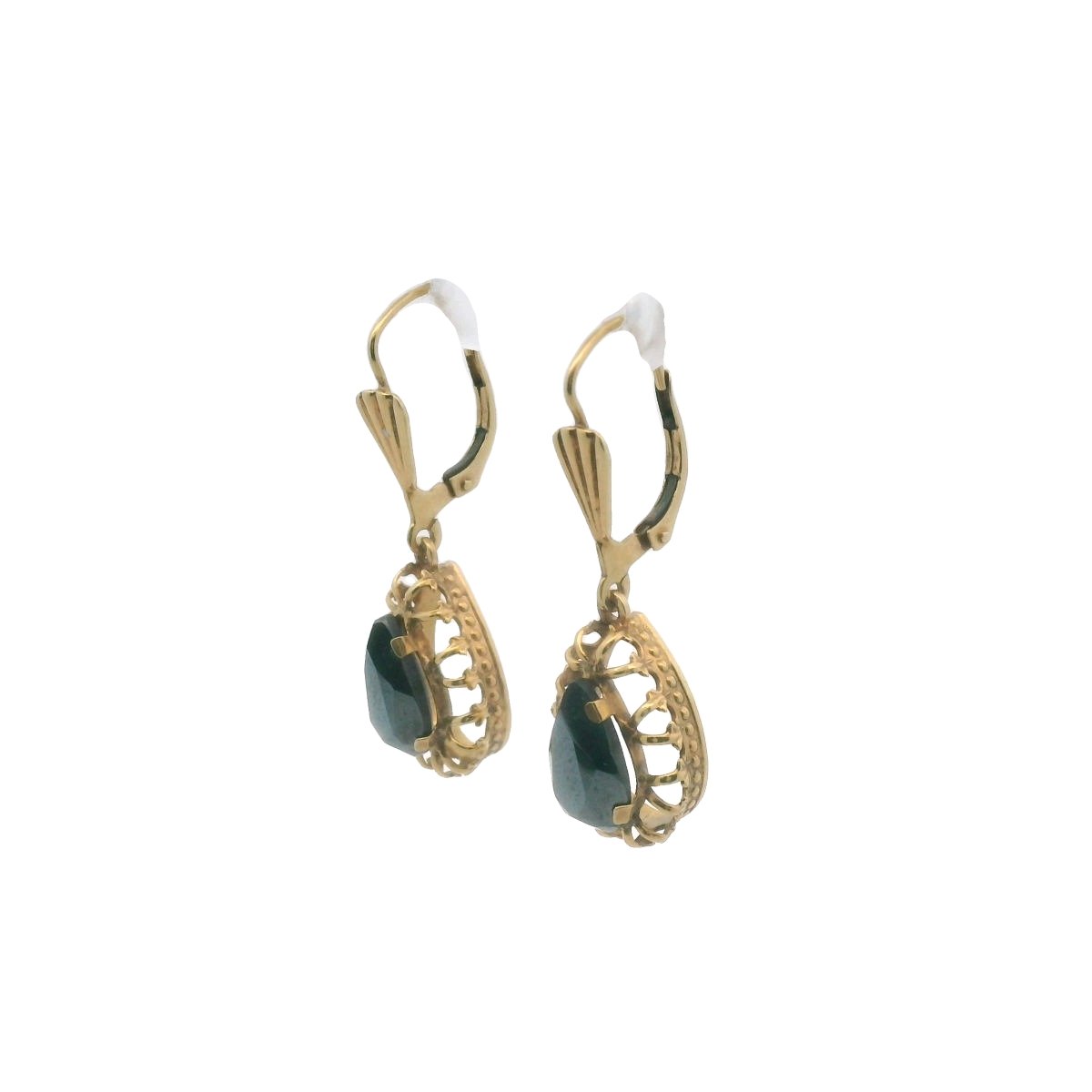 Vintage 14K Yellow Gold Hematite Drop Earrings