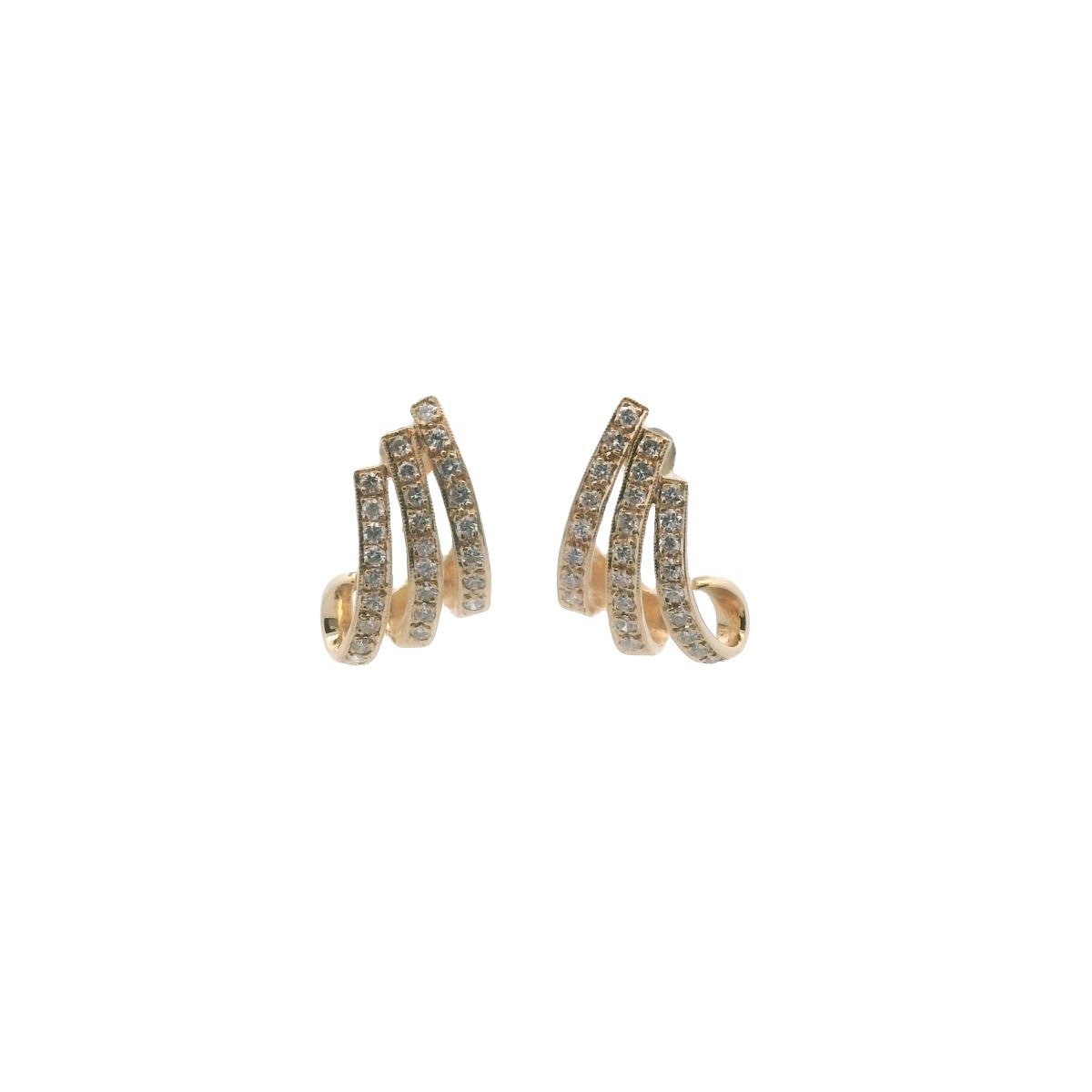 14K Yellow Gold 3-Row Diamond Earrings