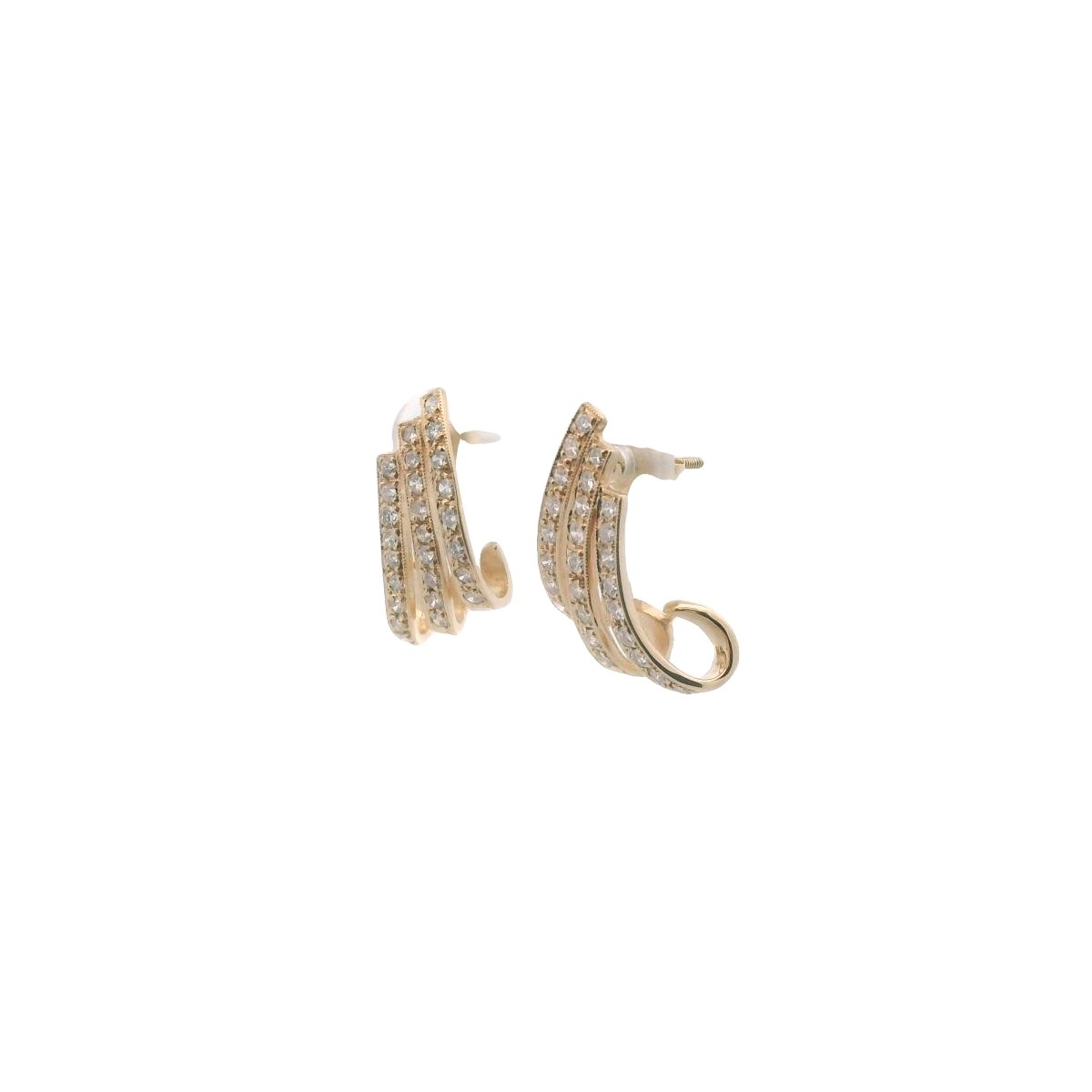14K Yellow Gold 3-Row Diamond Earrings
