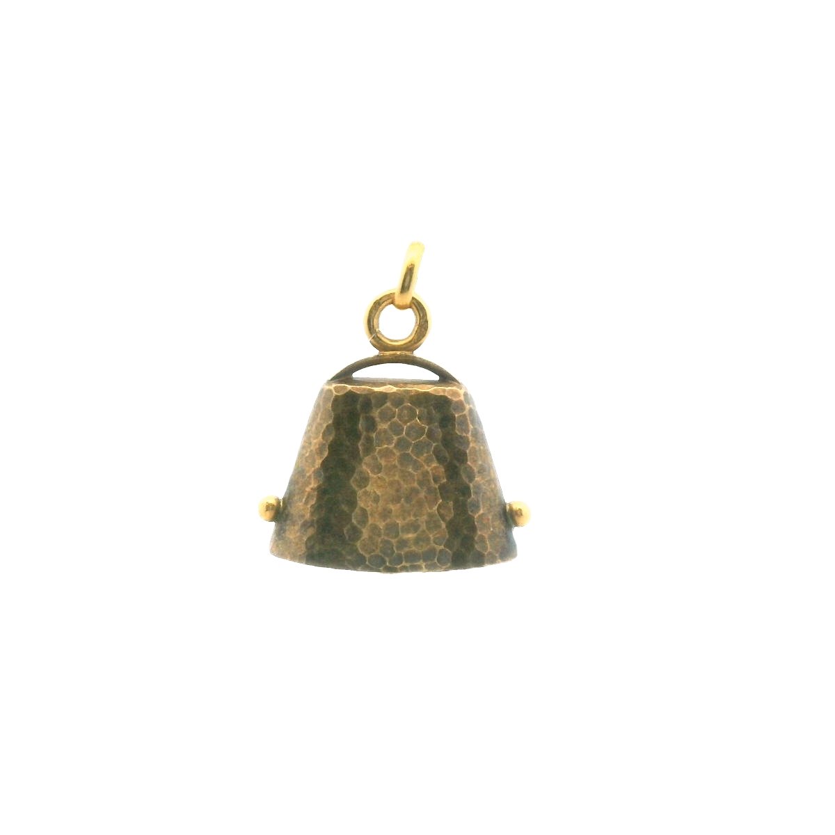 Antique French 18K Yellow Gold Rose Cut Diamond Sapphire Pearl Bell Pendant