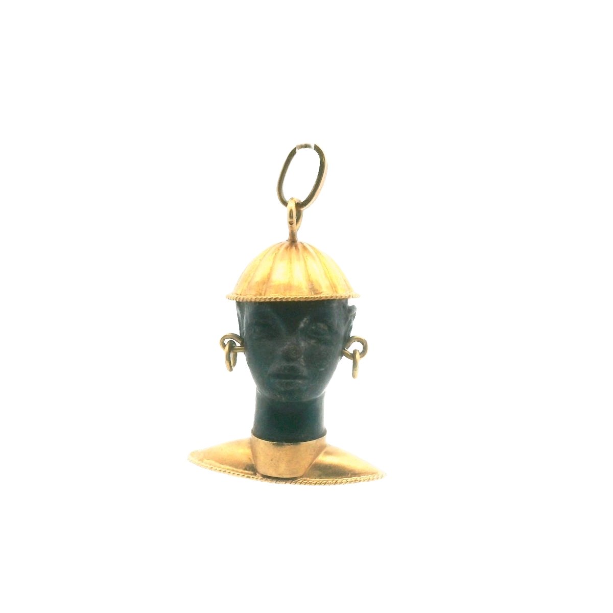 Vintage 18K Yellow Gold Carved Ebony Blackamoor Pendant