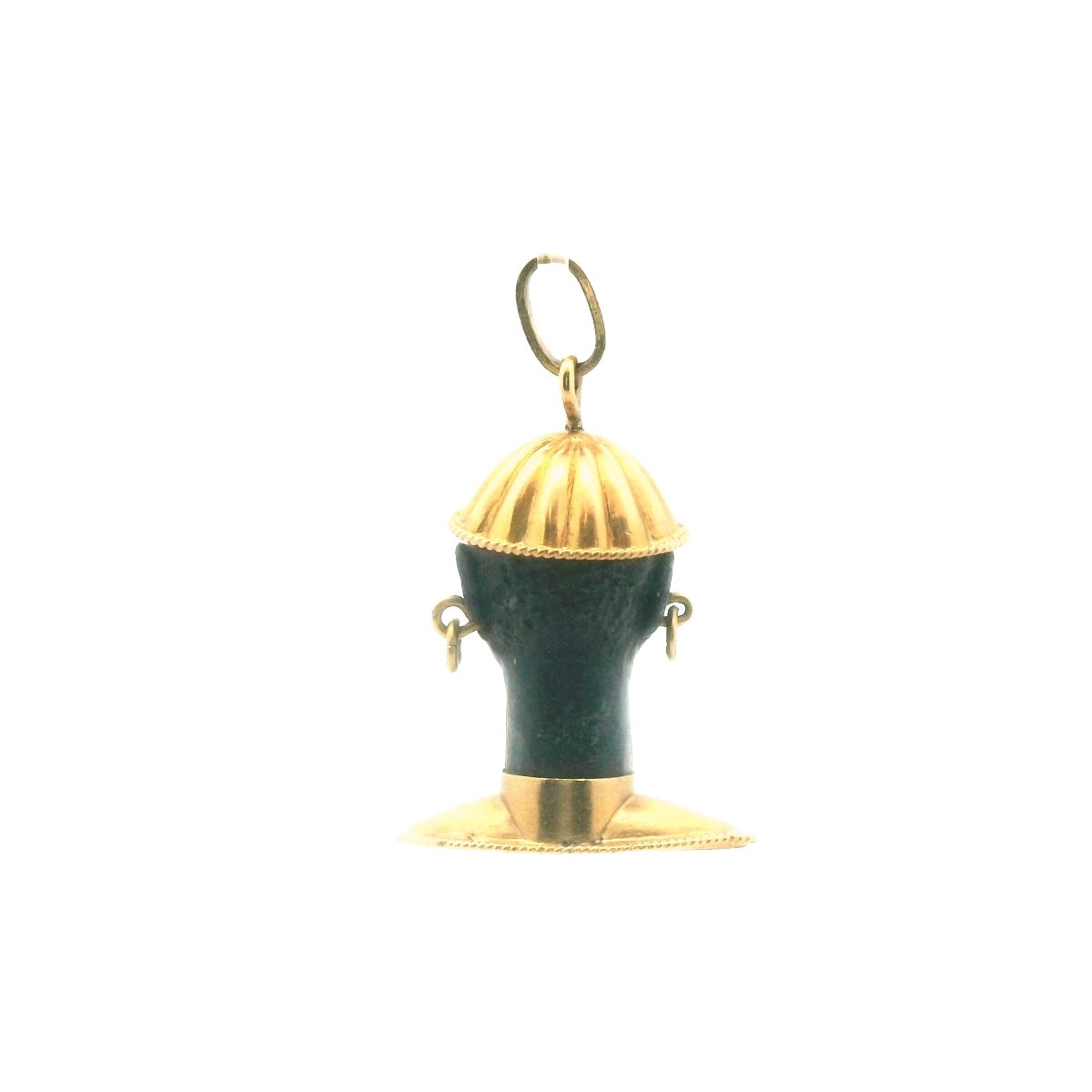 Vintage 18K Yellow Gold Carved Ebony Blackamoor Pendant