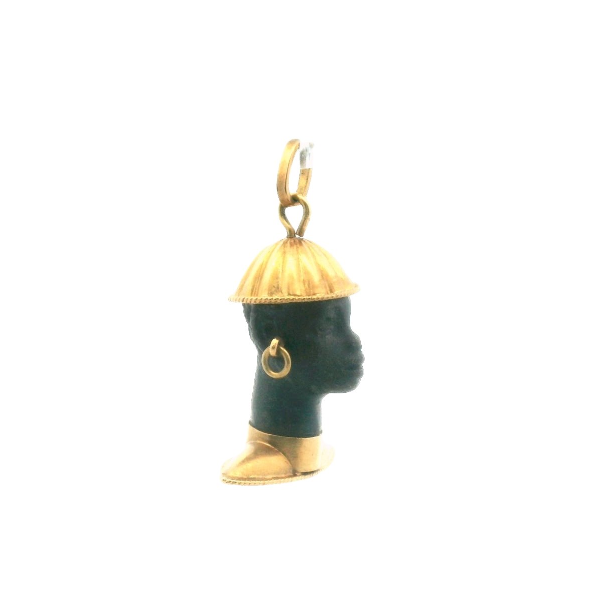 Vintage 18K Yellow Gold Carved Ebony Blackamoor Pendant