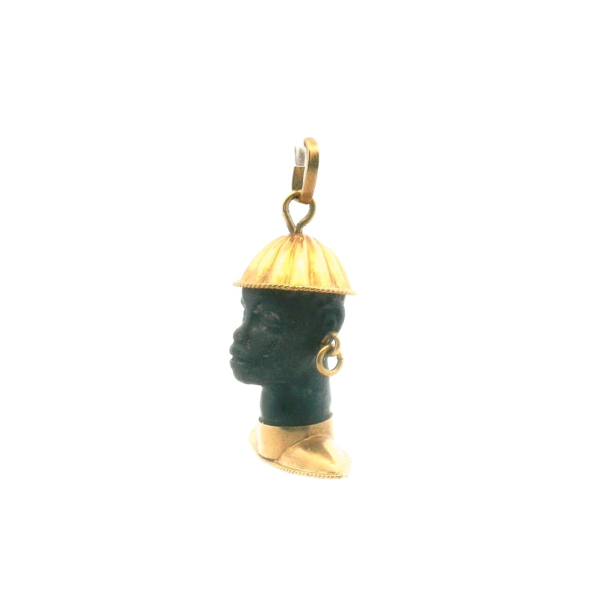 Vintage 18K Yellow Gold Carved Ebony Blackamoor Pendant