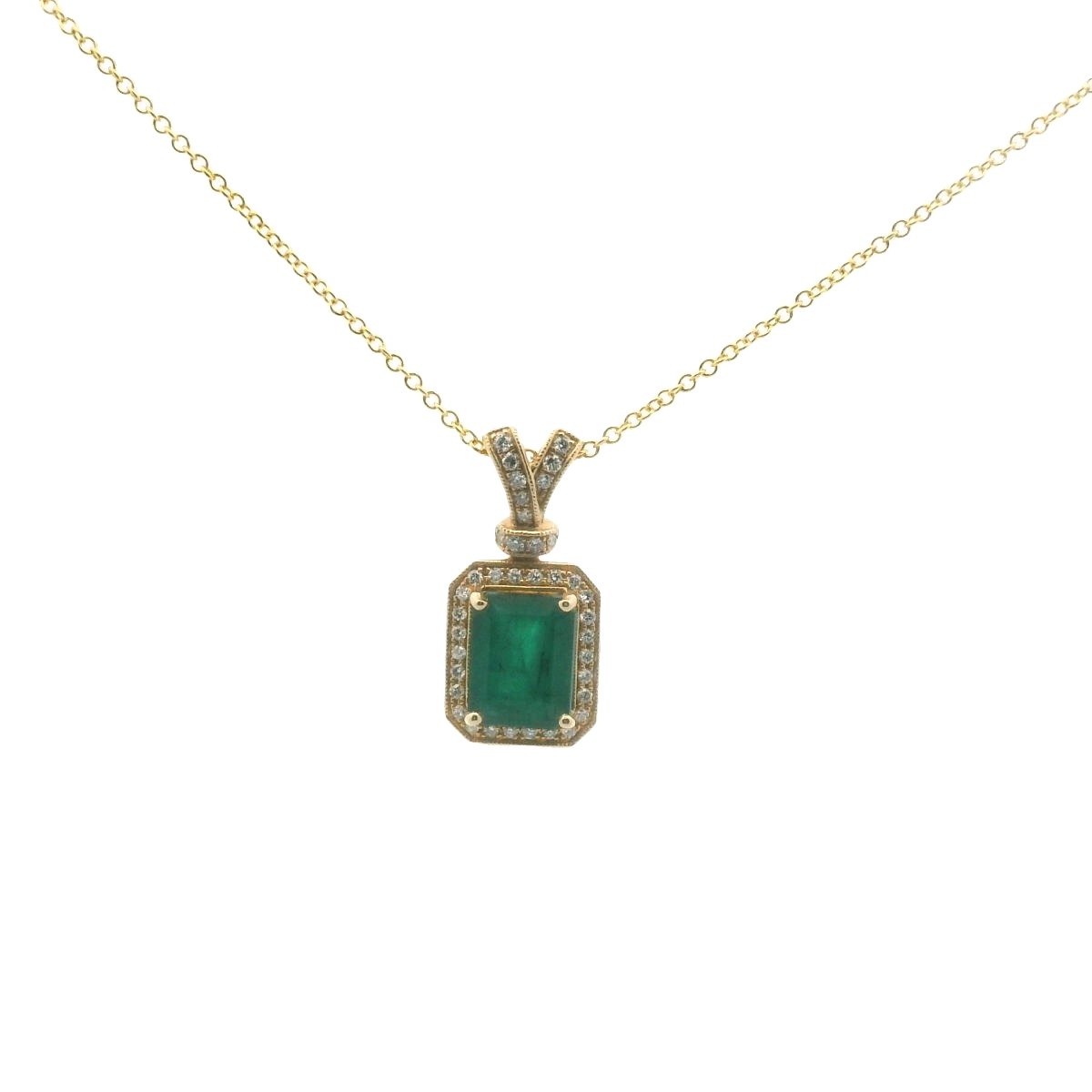 EFFY 14K Yellow Gold Natural Emerald & Diamond Necklace