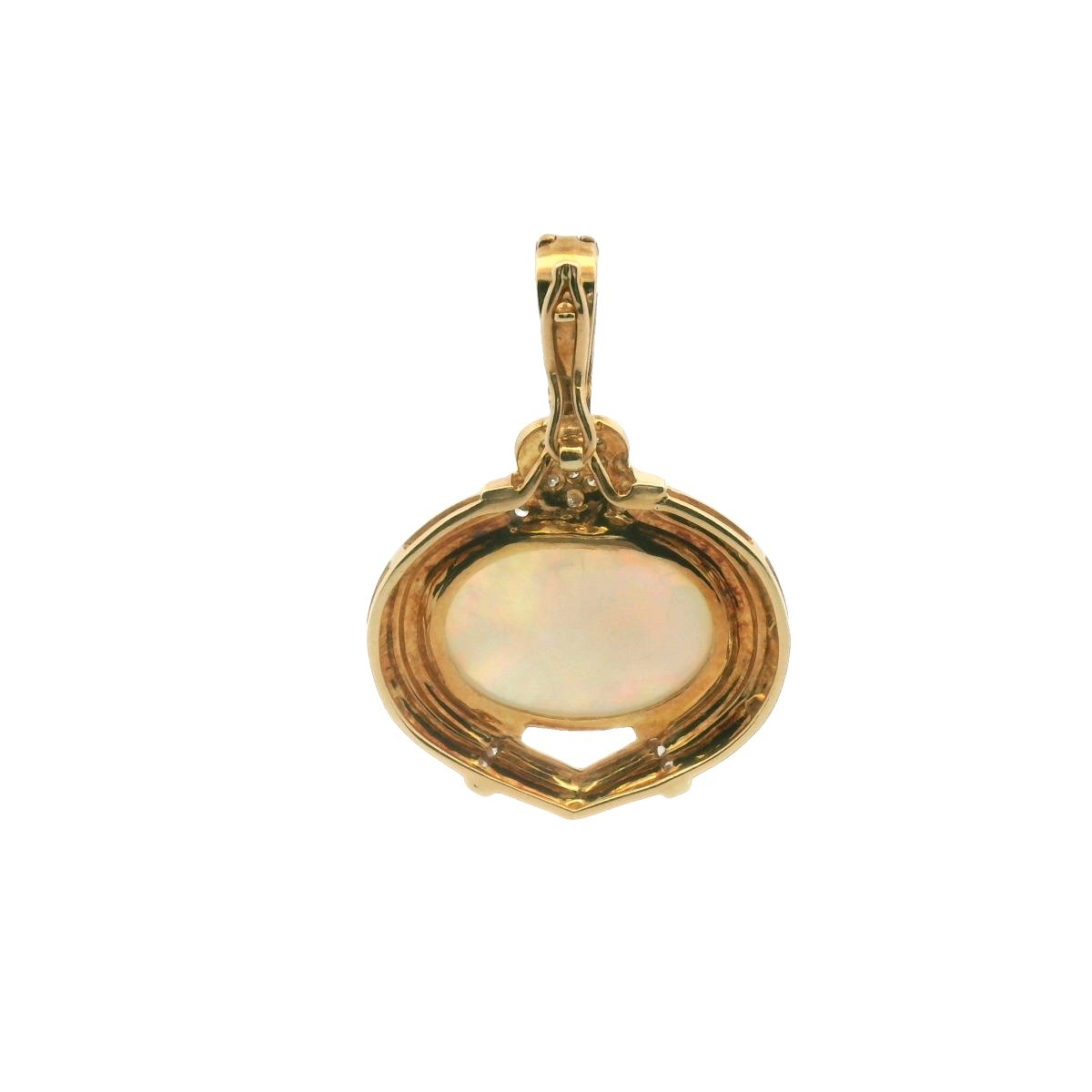 Vintage 18K Yellow Gold Natural Opal & Diamond Pendant