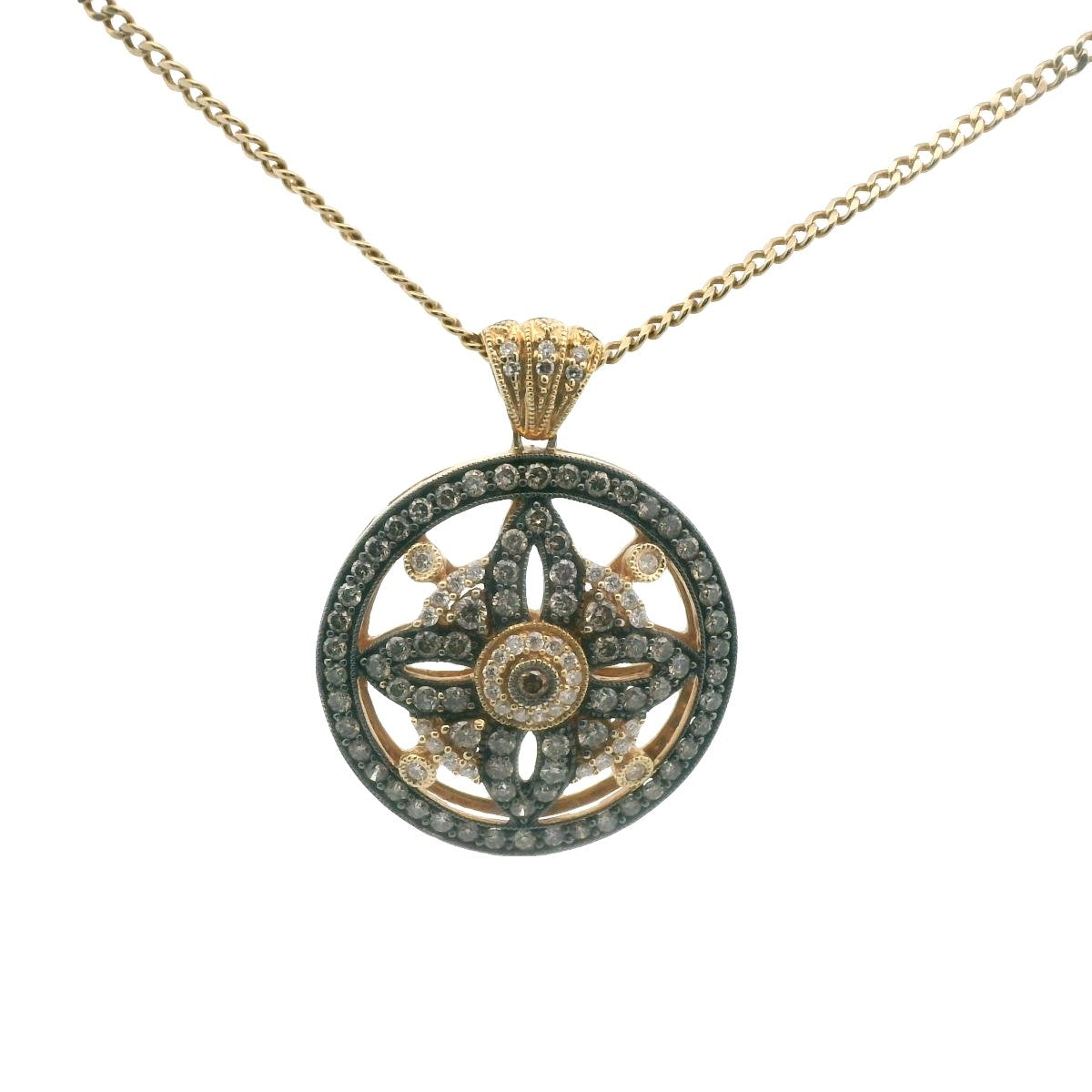 LeVian 14K Yellow Gold Chocolate & White Diamond Circle Pendant Necklace