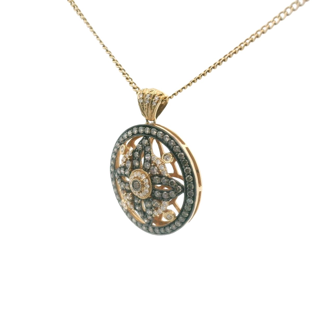 LeVian 14K Yellow Gold Chocolate & White Diamond Circle Pendant Necklace