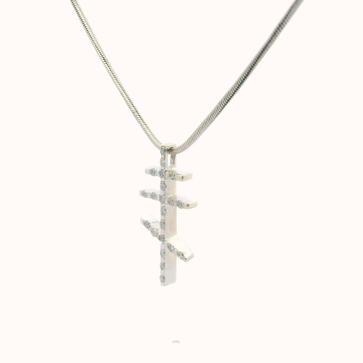 14K White Gold Diamond Orthodox Cross Necklace