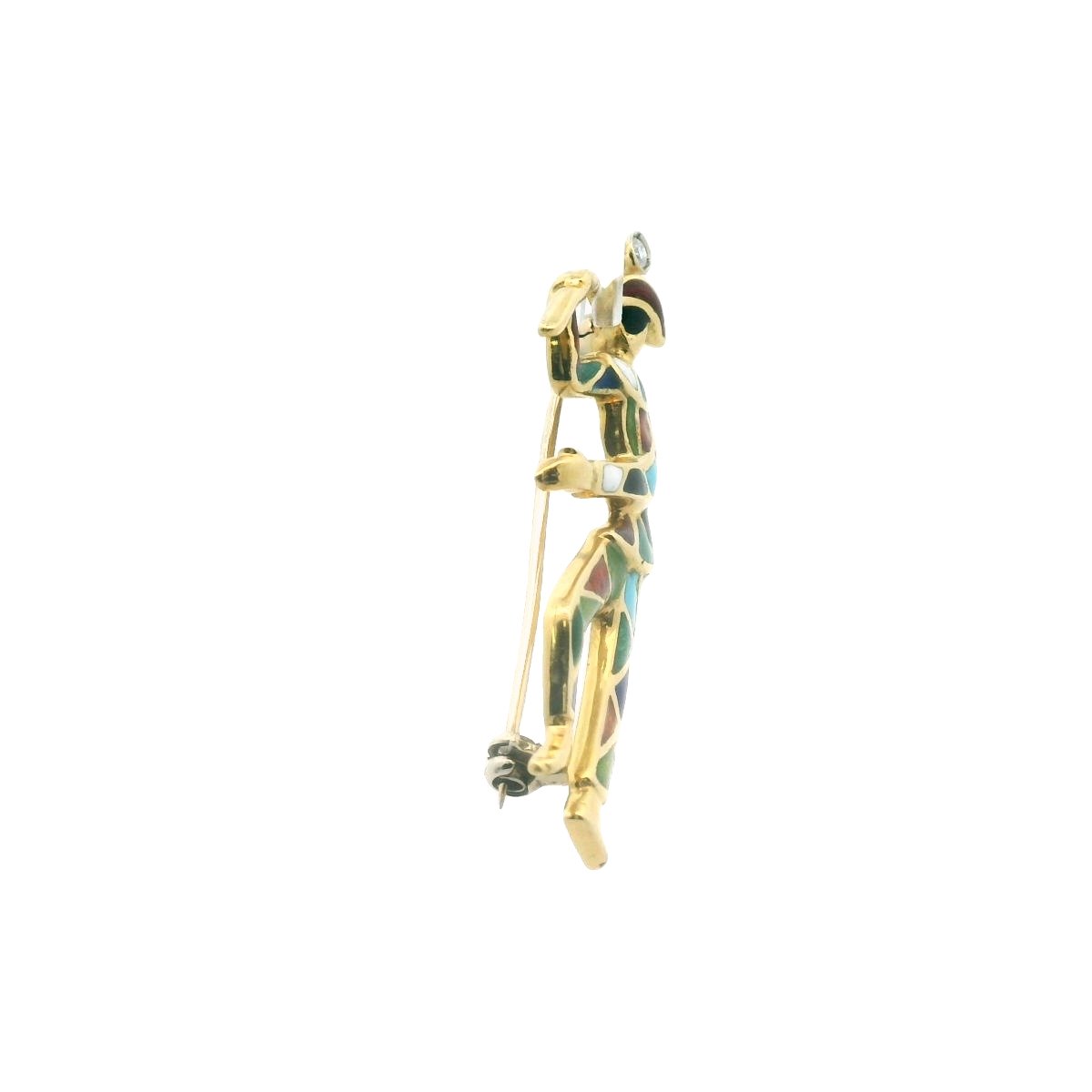 Vintage 18K Yellow Gold Diamond & Enamel Harlequin Brooch