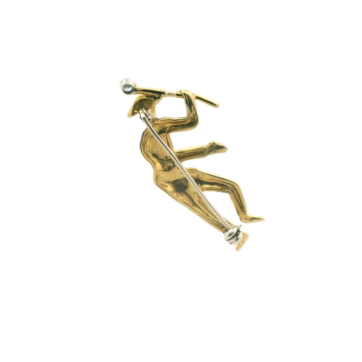 Vintage 18K Yellow Gold Diamond & Enamel Harlequin Brooch