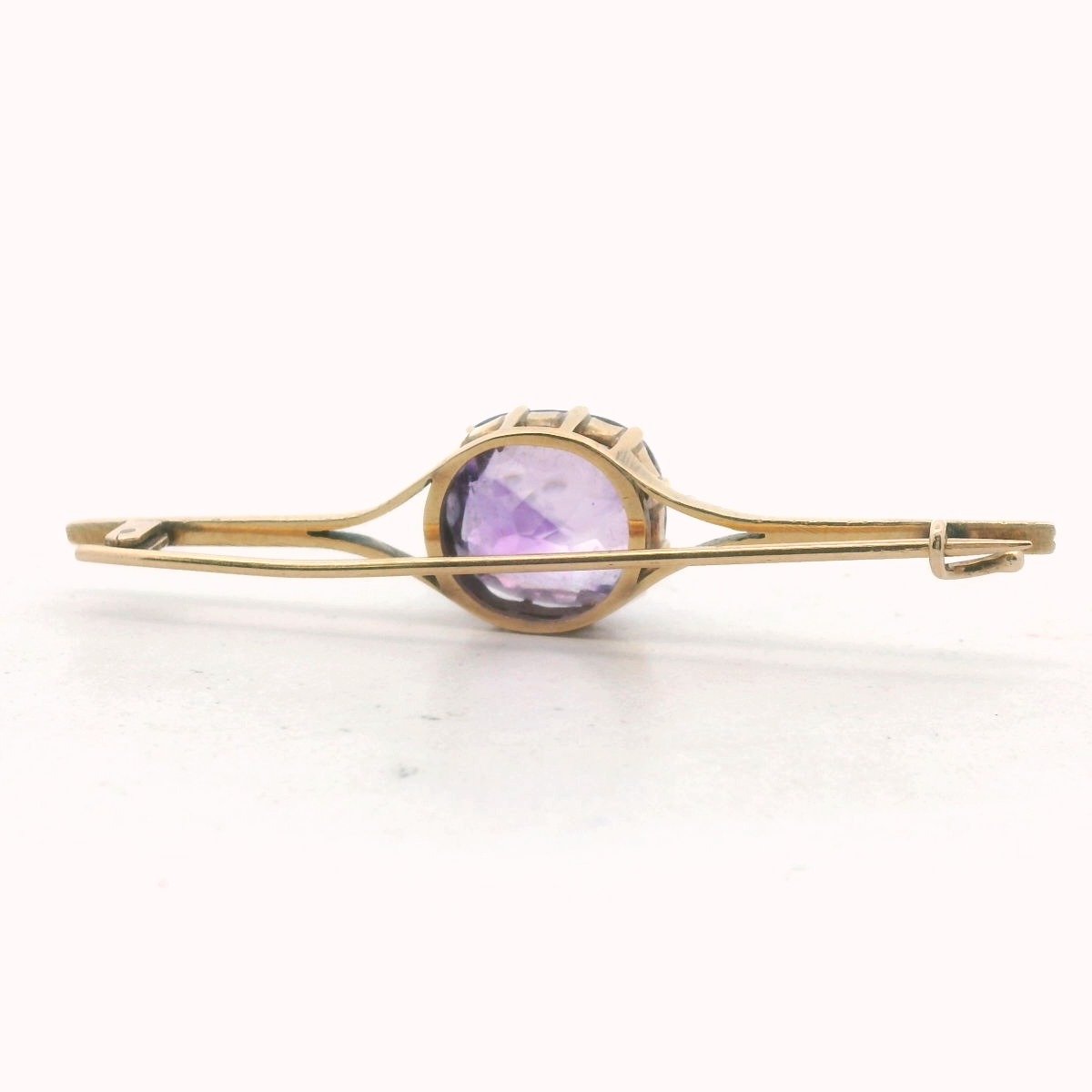 Antique 14K Yellow Gold Amethyst Bar Brooch