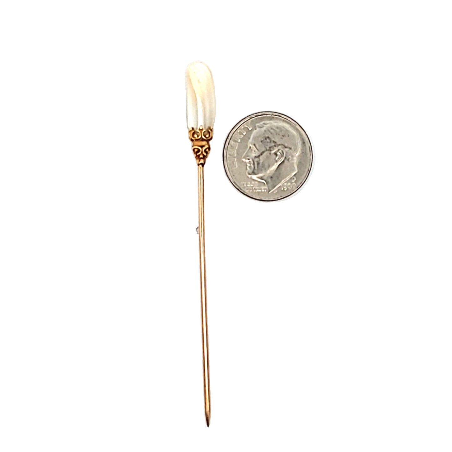 Antique 14K Yellow Gold Baroque River Pearl Stick Pin