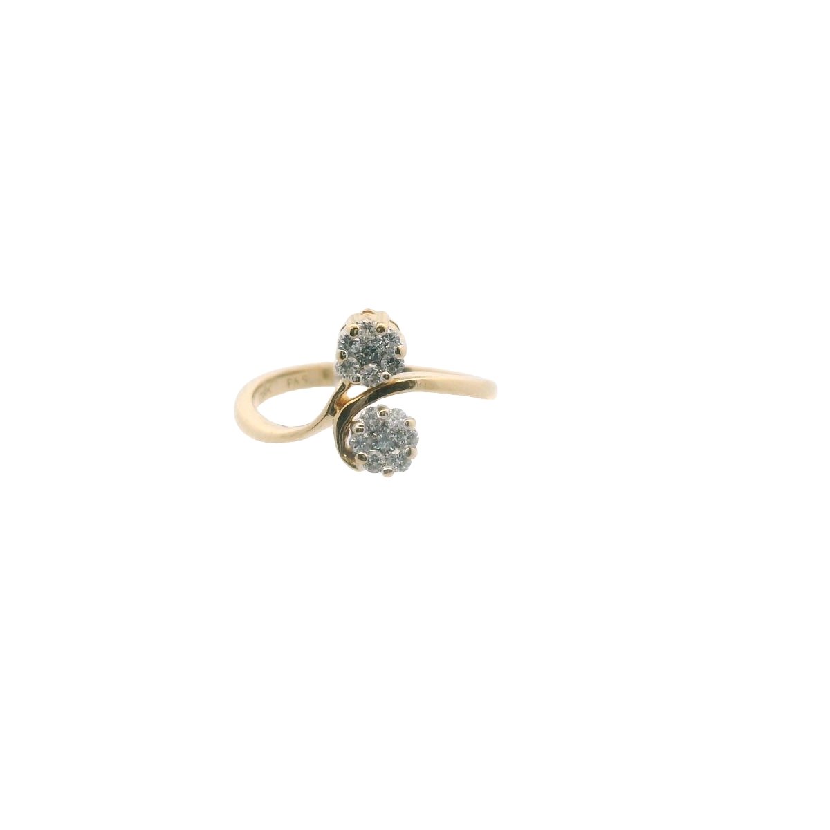 18K Yellow Gold Diamond Cluster Halo Bypass Ring